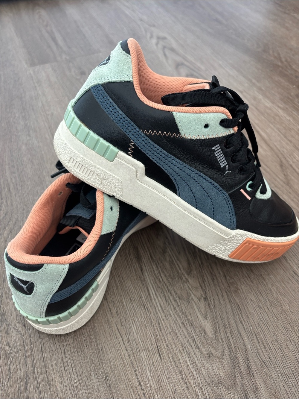 New Puma Cali Sport Mix Colorblock Platform Sneaker Black Marshmellow - Picture 1 of 12
